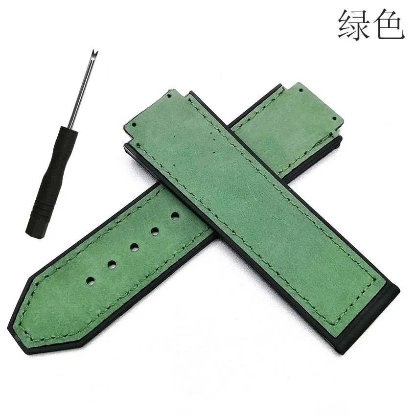 Replace Bands for Hublot Big Bang Classic Fusion 25mm*19mm Buckle 22mm Frosted Leather Watchband Back Rubber Watch Strap