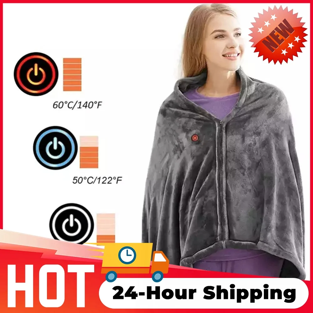 USB Heated Blanket Warm Shawl Blanket 3 Heating Level Electric Heated Throw Coral Velvet 9 Heated Areas for Outdoor Home Office