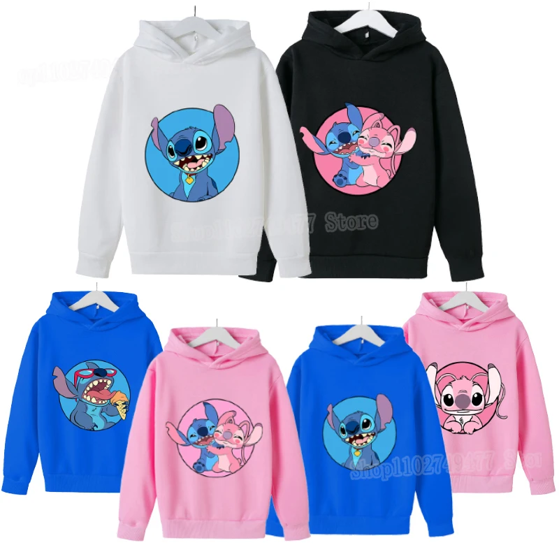 Kawaii Disney Stitch Children's Hoodie Girls' Sweatshirt Cartoon Anime Top Spring and Autumn Casual Boys' Fashion Clothes Gift