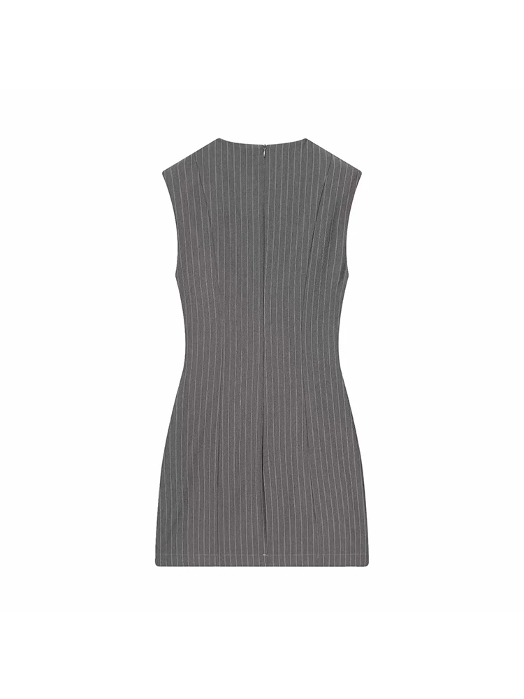 Mulheres novo casual sem mangas listrado mini vestido feminino elegante em torno do pescoço magro vestidos curtos senhora diário comute vestidos de escritório