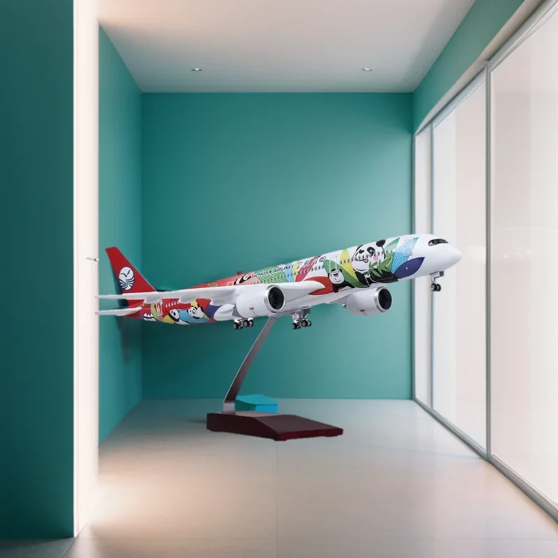 

Plane Resin Plastic Diecast 47CM 1/142 Scale Airline Airbus A350 Sichuan Panda Airplane Model W Light and Wheel Holiday Decor