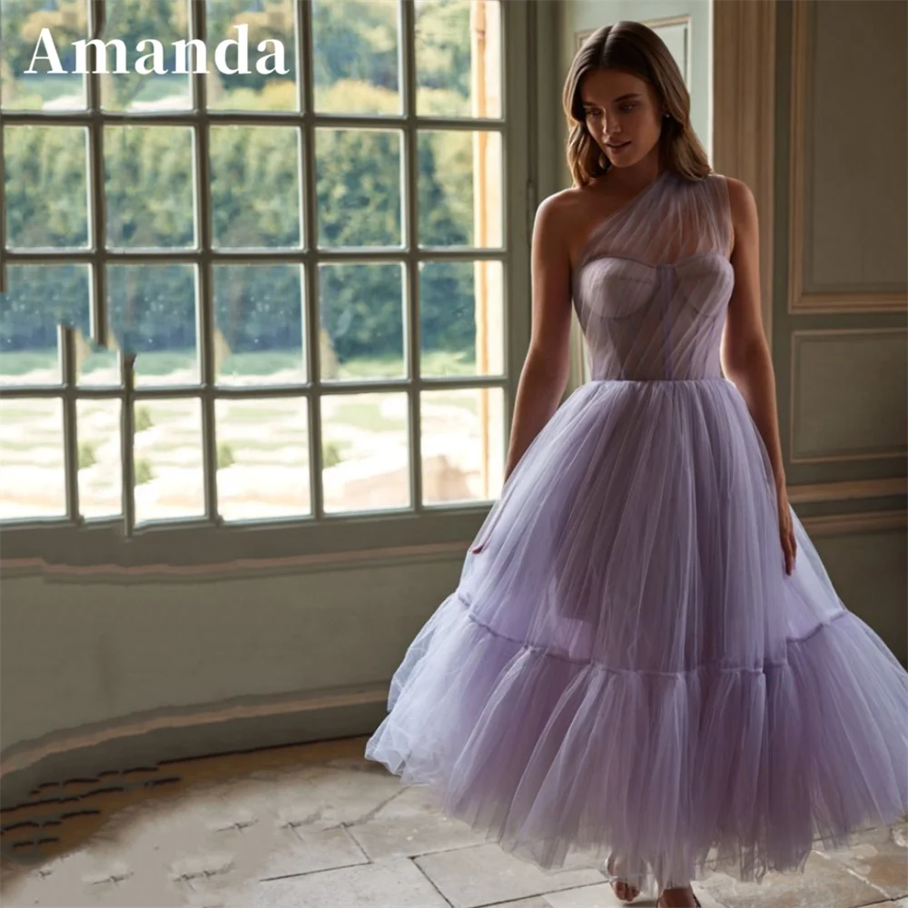

Amanda Sexy One Shoulder Knee Lenght Prom Dress 2023 Ball Gown Tulle فساتين مناسبة رسمية Sweet Lavender Vestidos De Noche