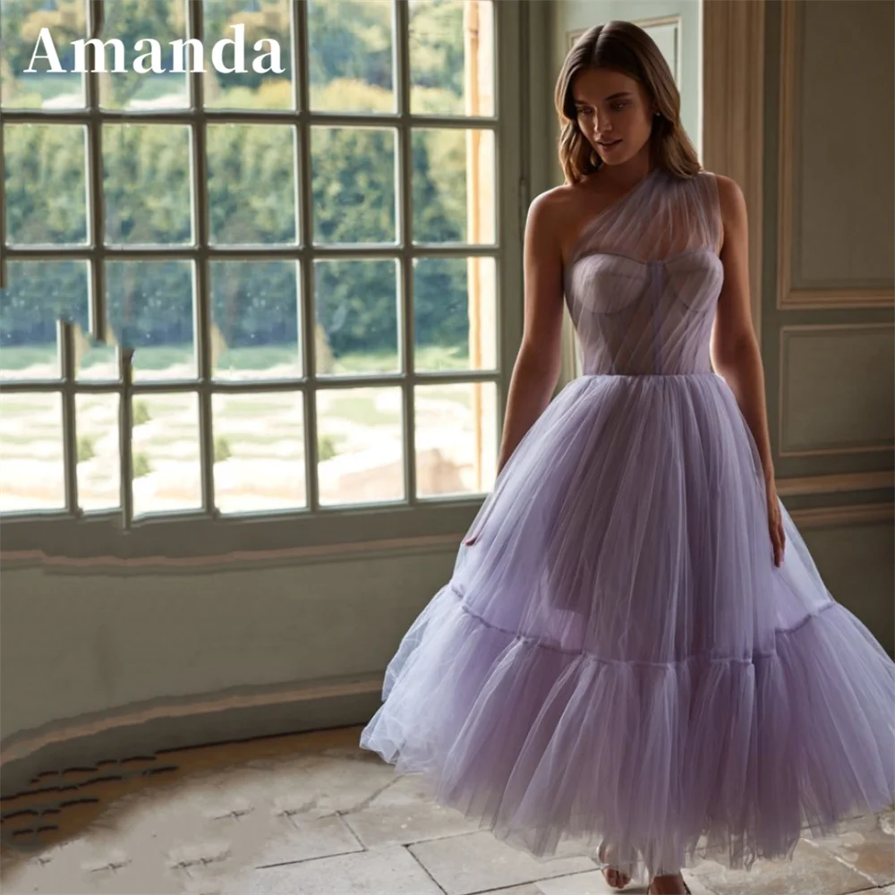 Amanda Sexy One Shoulder Knee Lenght Prom Dress 2023 Ball Gown Tulle فساتين مناسبة رسمية  Sweet Lavender Vestidos De Noche