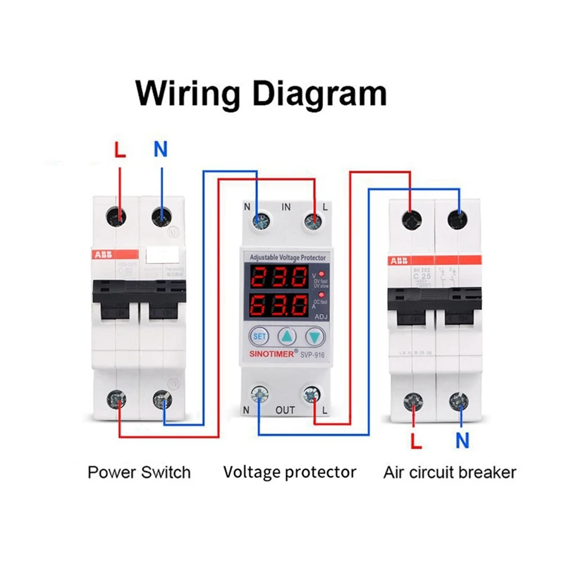 SINOTIMER Home Voltage Surge Protector 63A Din Rail Voltage Surge Protector With Limit Current Protection