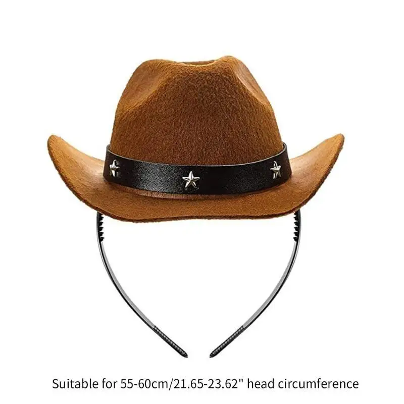 652F Cowboy Hat Headband Party Hairhoop Fashion Cowgirl Hat Headpiece Cosplay Costume Hairband for Adult Festival Headgear