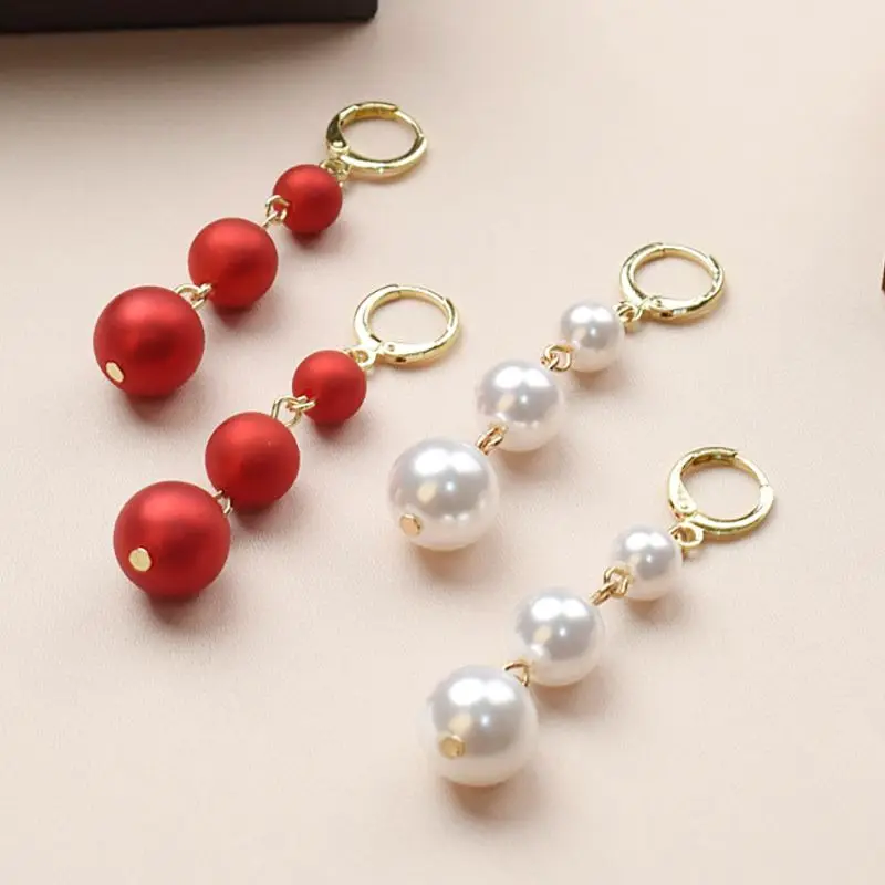 Red White Pearl Long Earrings for Women Wedding Party Elegant Dangle Drop Earrings Imitation Beads Trendy Jewelry Pendientes