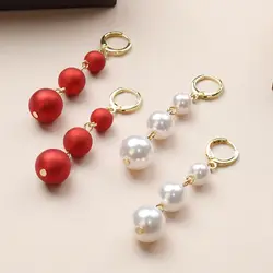 Red White Pearl Long Earrings for Women Wedding Party Elegant Dangle Drop Earrings Imitation Beads Trendy Jewelry Pendientes