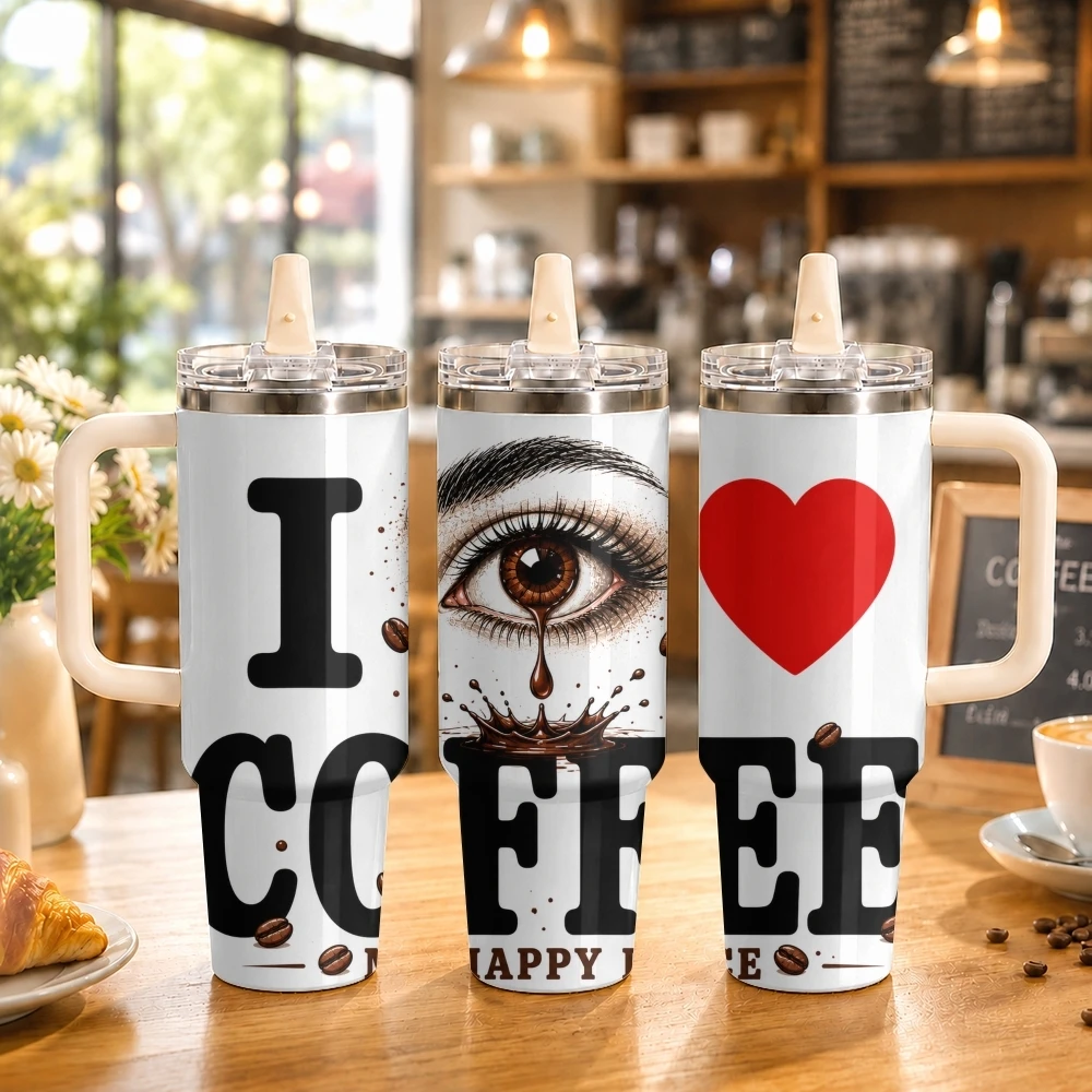 I love coffee Vacuum Flasks 40oz Thermal Tumbler with Handle Stainless Steel Vacuum Insulated Leak Proof Travel Mug