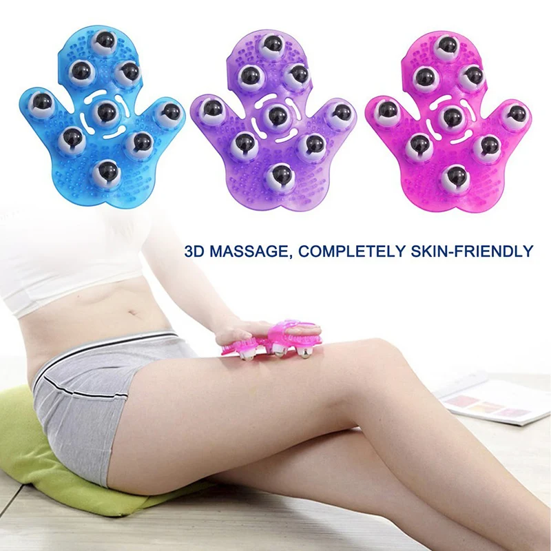 Palm Shape Nine Bead Roller Brush for Full Body Massage Handheld Manual Skin Care Tool for Home and Personal Use in Blue