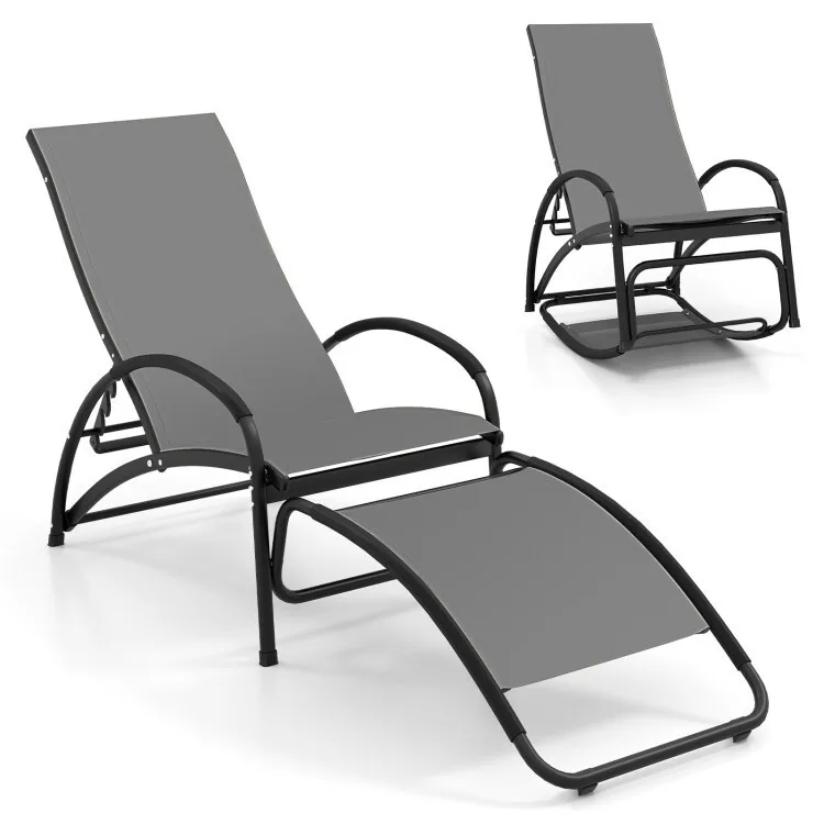 

2 in 1 Patio Outdoor Lounger Chair Rocking Chair w/4 Level Adjustable Backrest