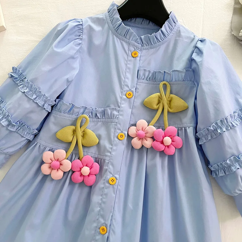 Girls Spring Asymmetrical Blouse Dress Long Sleeve 3D Sunflower Print Casual Dress for Kids Fashionable Toddler Girls Clothing