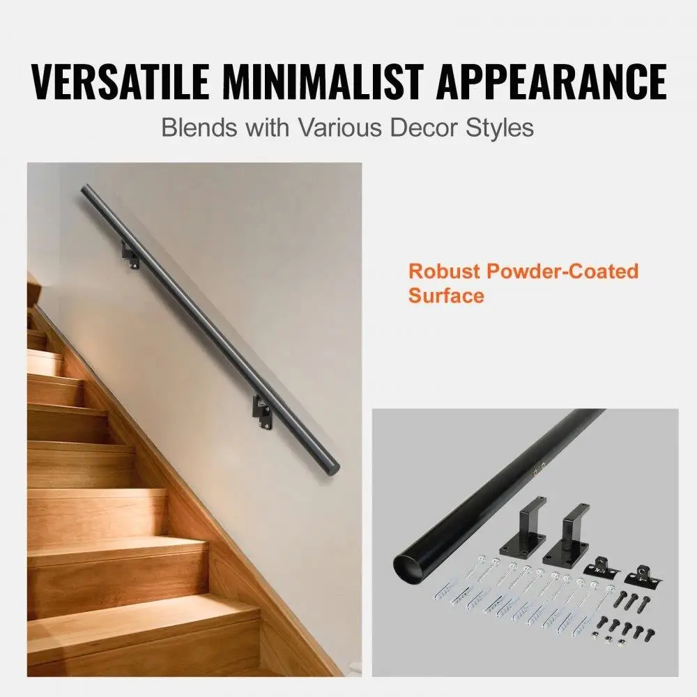 Handrail Stair Railing, 5 ft, Wall Mount Handrails for indoor Stairs, Thickened Aluminum Alloy Hand  with Installation Kit,
