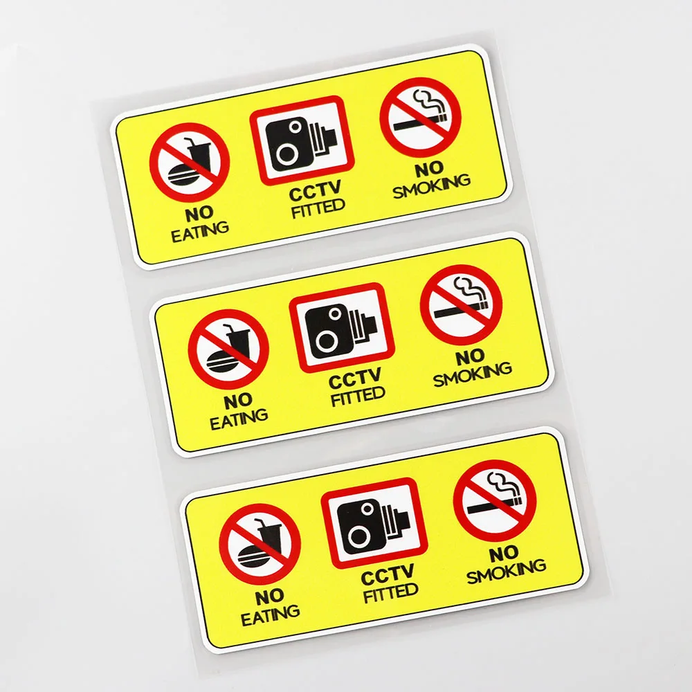 3 X No Eating Drinking CCTV Fitted Taxi Decal PVC Car Sticker 12.5CM×4.8CM