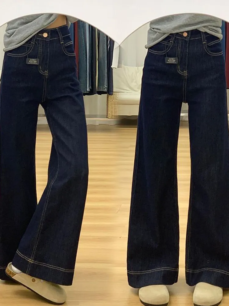 

High Waist Wide Leg Denim Jeans Women's Spring Early Loose Fit Straight Cut Long Pants Tapered Leggings Blue Jeans