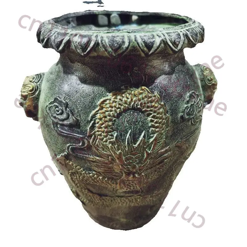 

Бронзовая рельефная позолоченная банка для хранения с двойными ручками и узором дракона, антикварная резная декоративная емкость