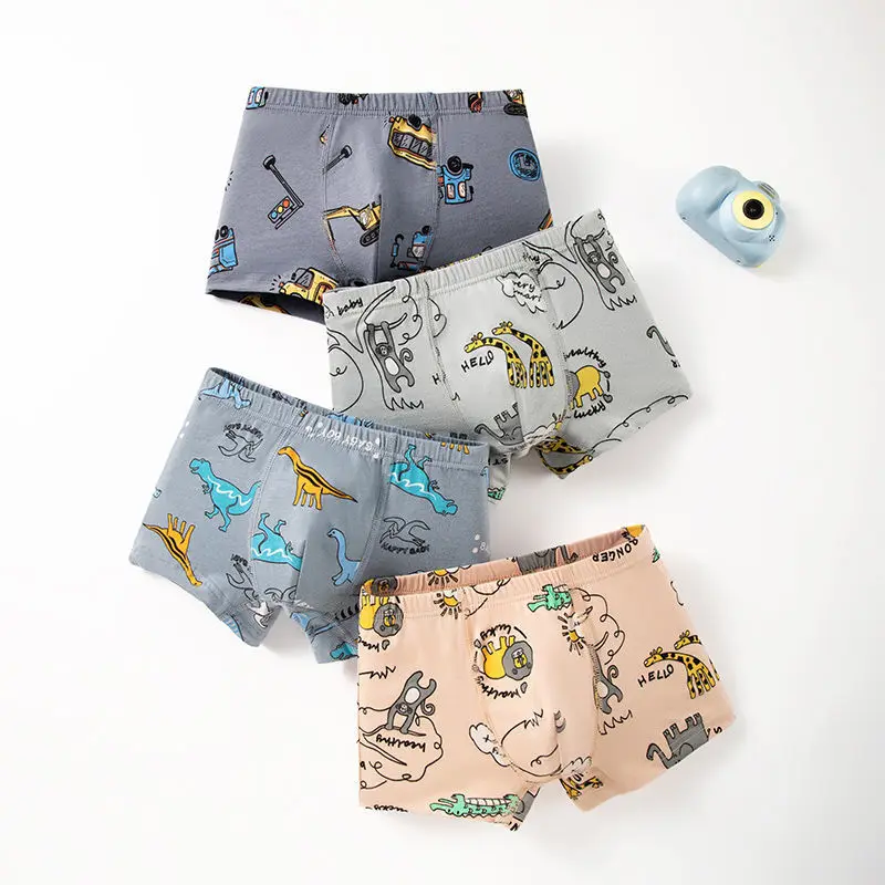 Kids Boys Cartoon Printed Underwear 4Pcs/1lot Children Dino Printed Boxers Teenage Boys Cute Underpants Cotton Panties