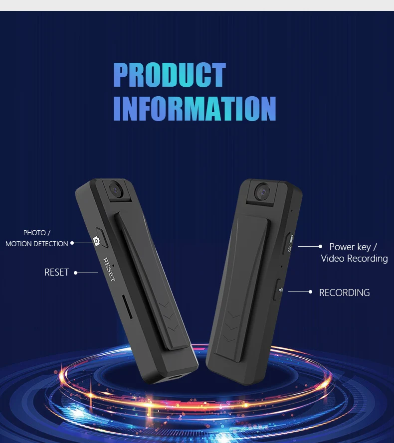 Obrotowy korpus obiektywu, noszony na ciele, mini rejestrator wideo i dźwięku 1080p, z funkcją bezpieczeństwa.