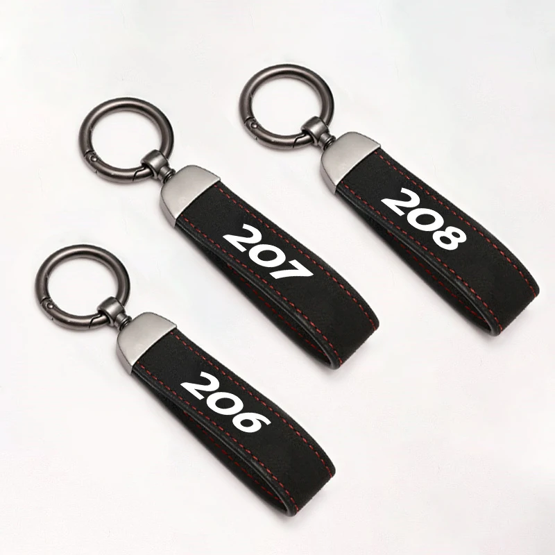 Suede Car Logo Keychain Pendant 360 Degree Rotating Key Ring Chain Jewelry Hanging Gifts For Peugeot 206 207 208 308 Accessories