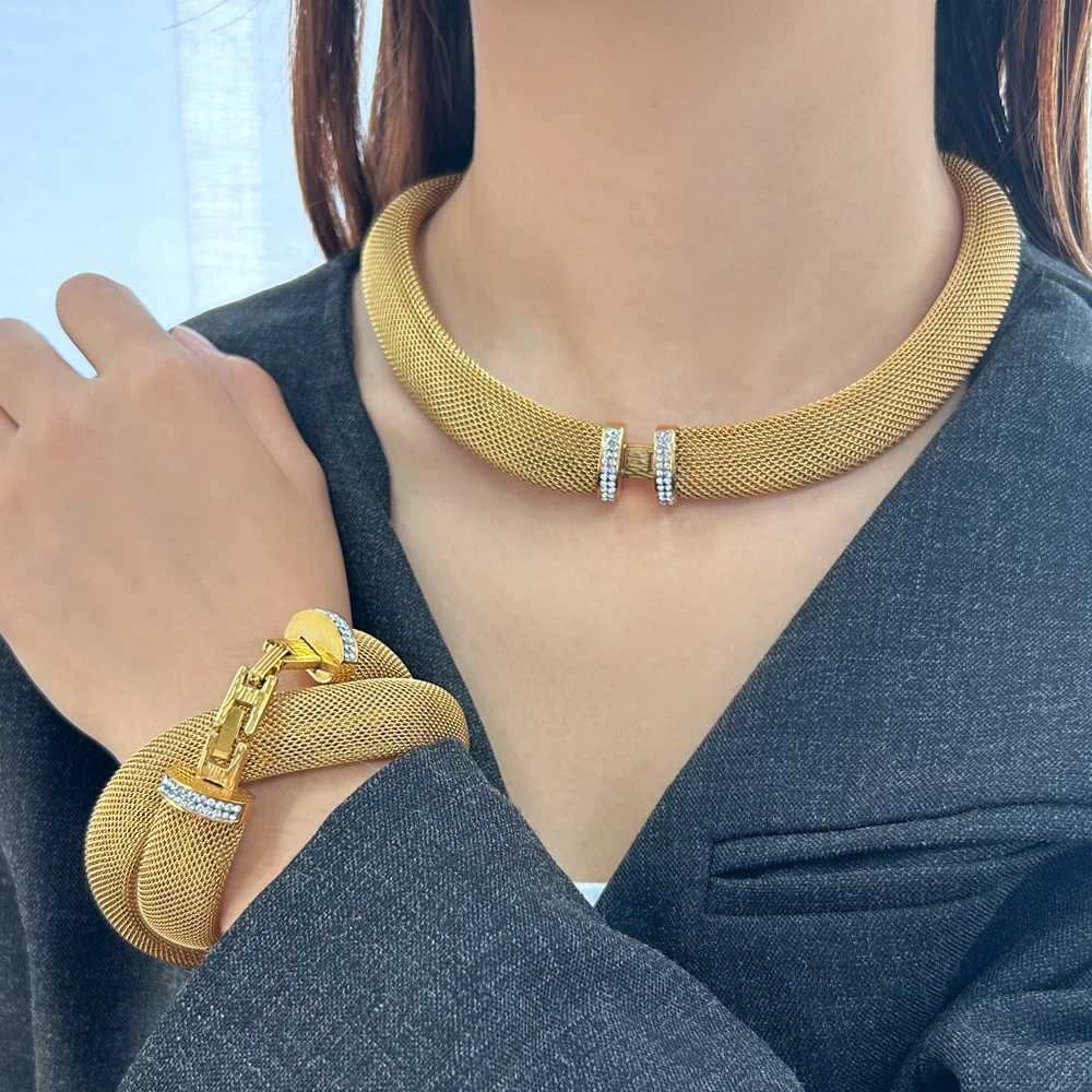 

USENSET 16 мм сетчатый комплект ювелирных изделий из нержавеющей стали для женщин премиум-класса золотого, серебряного цвета, металлические бижутерия, водонепроницаемые