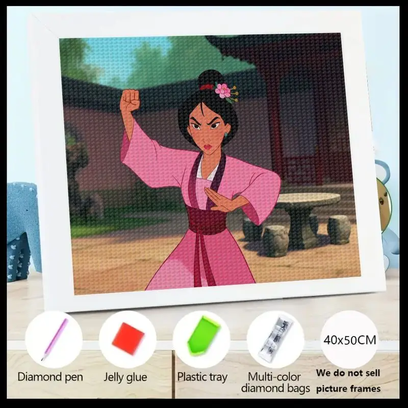 

1PC Mulan 5D Diamond Painting Kit, DIY Full Drill Round Gems Cartoon Warrior Princess Art, 40x50CM Home Wall Decor Craft Set for