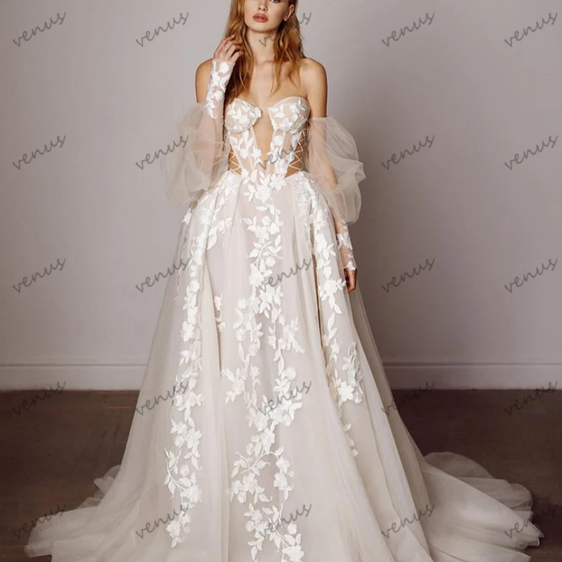 

Gorgeous Wedding Dresses Vintage Bridal Gowns A Line Tulle Tiered Robes Lace Appliques Sweetheart Vestidos De Novia Customized
