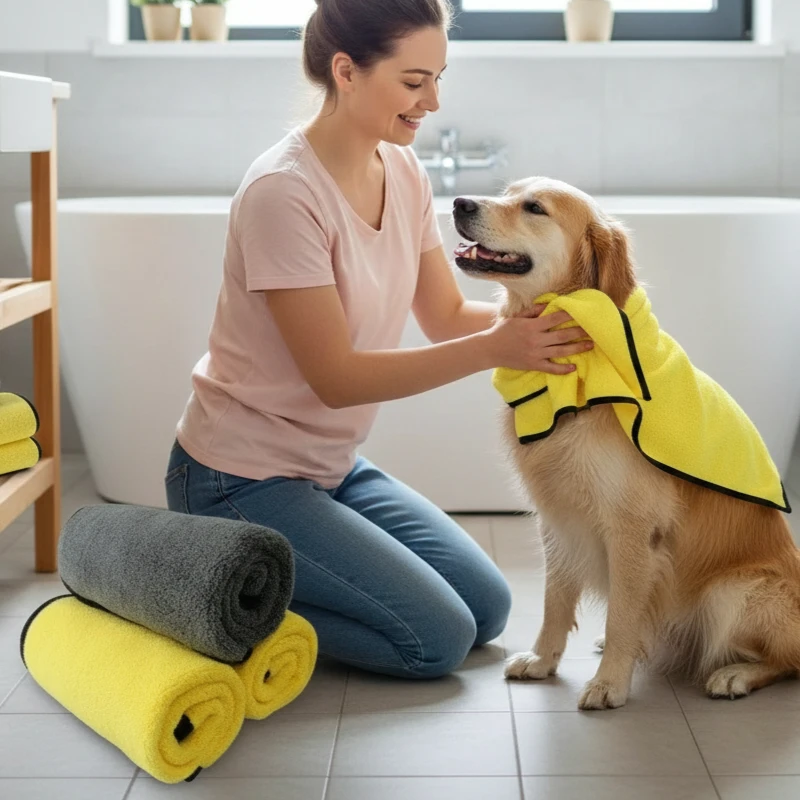 2-in-1 Haustier-Bademantel und Handtuch: Super Saugfähiger Tragbarer Trockenmantel für Hunde und Katzen Nach dem Baden, Schnelltrocknend und Wärmend, Unverzichtbar für die Fellpflege