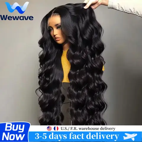 Peluca negra Wewave, peluca con malla frontal ondulada, 13x6, 13x4, 40 pulgadas, pelucas de encaje HD, anudadas blanqueadas, artículos de venta de liquidación prearrancados