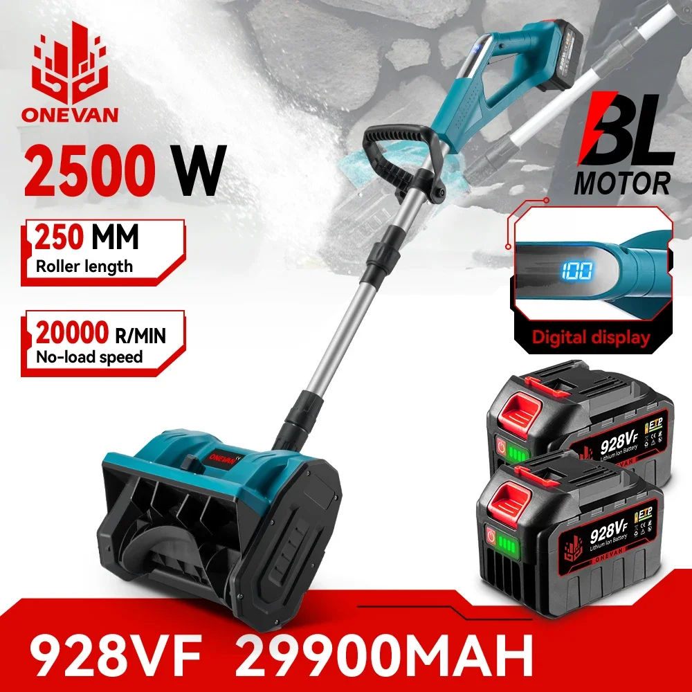 ONEVAN 2500W Spazzaneve elettrico senza spazzole Pala da neve senza fili pieghevole Spazzatrice da neve elettrica al litio 21V p