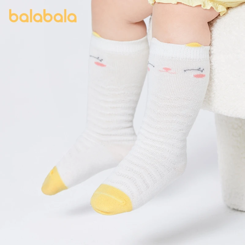 Balabala Baby Socks Unisex 2024 Summer New Mesh Baby Socks for Boys and Girls Cute Mid-Calf Length Anti-chill Pack of Two Pairs