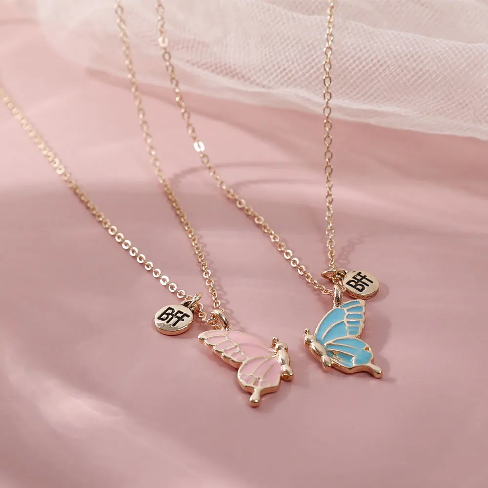 Paired BFF Neckaces Butterfly Pendant Charm Couple Necklaces Friendship Lover Jewelry Chokers Clavicle Chain Necklace Women Girl