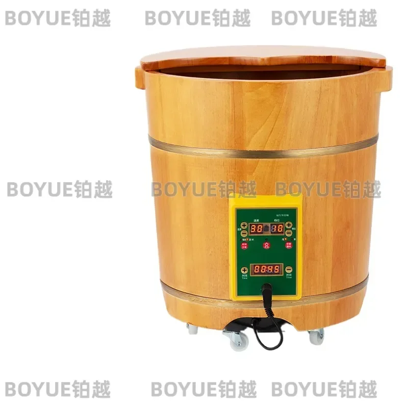 Solid Wood Foot Bath Bucket Deep High Barrel Constant Temperature Heating Spa Soak Tub Calf Fumigation Therapy Home Wellness