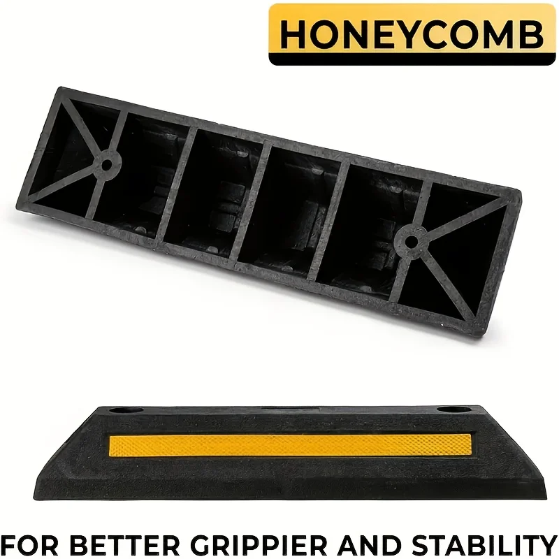Heavy-Duty Parking Blocker, Heavy-Duty Rubber Parking Blocker with Yellow Stripe Device Ensures Vehicle Stability, Suitable for Garage and Outdoor Use.