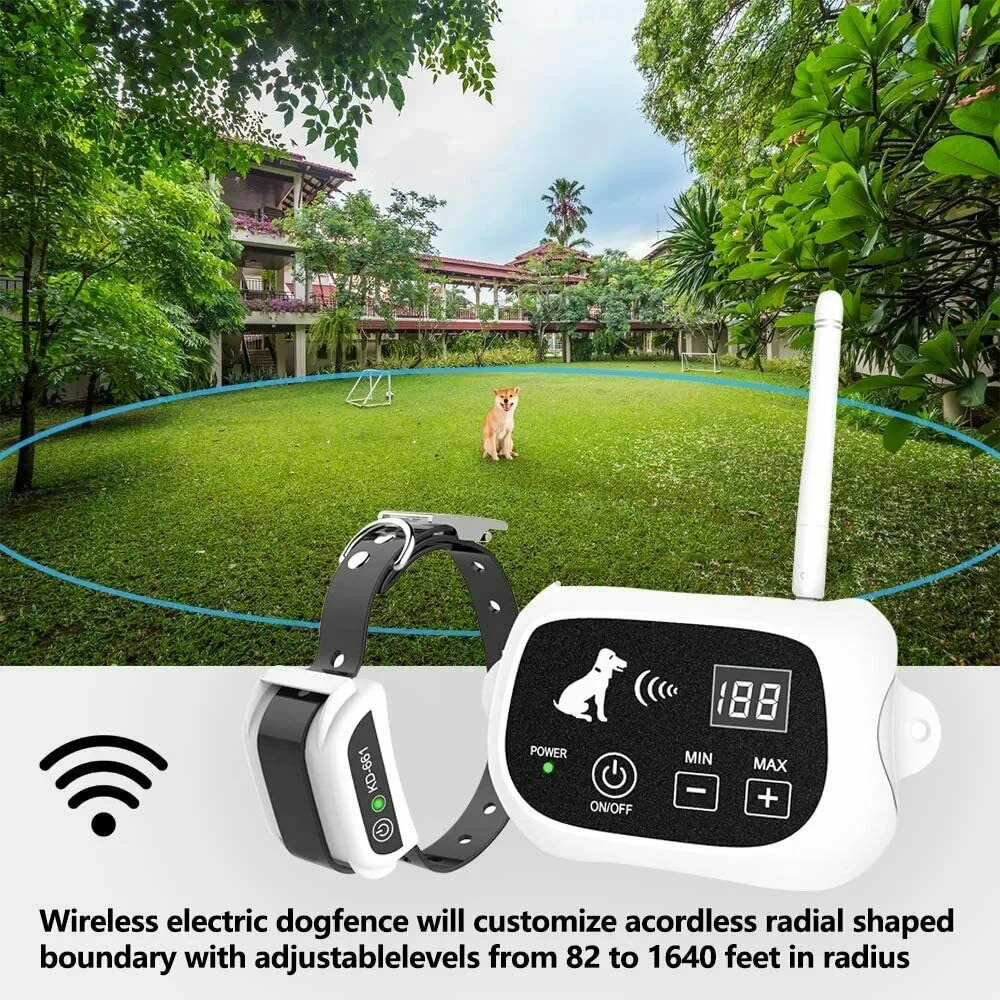 

Pet Dog Wireless Electronic Fence 500m Radius Pet Containment System Waterproof Training Collars Bark Stopper for 1/2/3 Dogs