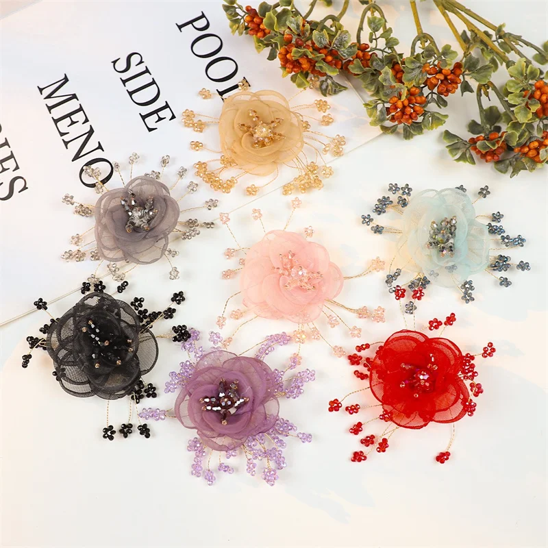 Min order 10pcs/lot 10cm color organza flowers shape handmade weave floral diy jewelry garment hair accessory