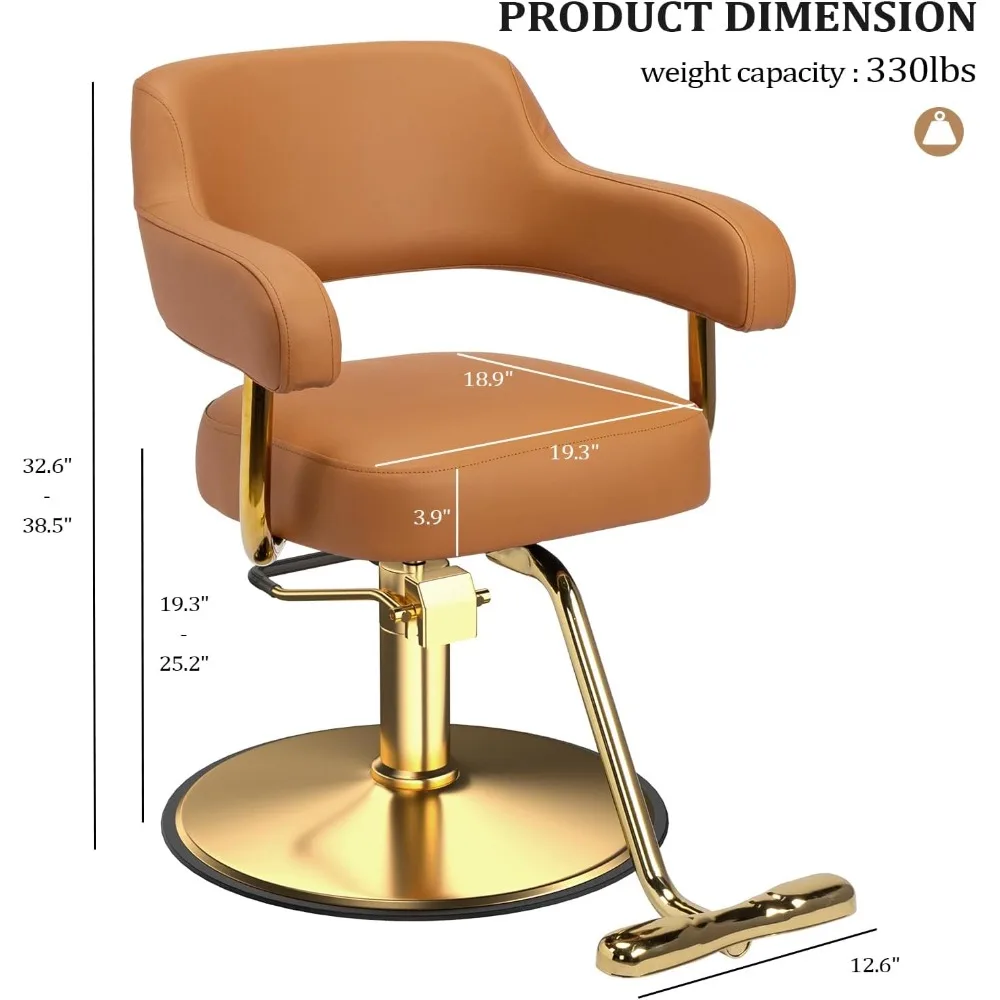 كراسي حلاقة OmySalon لكرسي تصفيف الشعر باللونين البني والذهبي، كرسي صالون لمصفف الشعر مضخة هيدروليكية شديدة التحمل، 360 درجة ° #2
