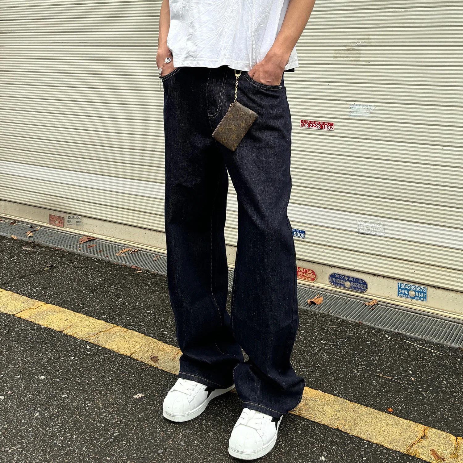 

American Style Simple Retro Blue Straight Jeans Unisex Basic Loose Wide Leg Cleanfit Pants Trendy