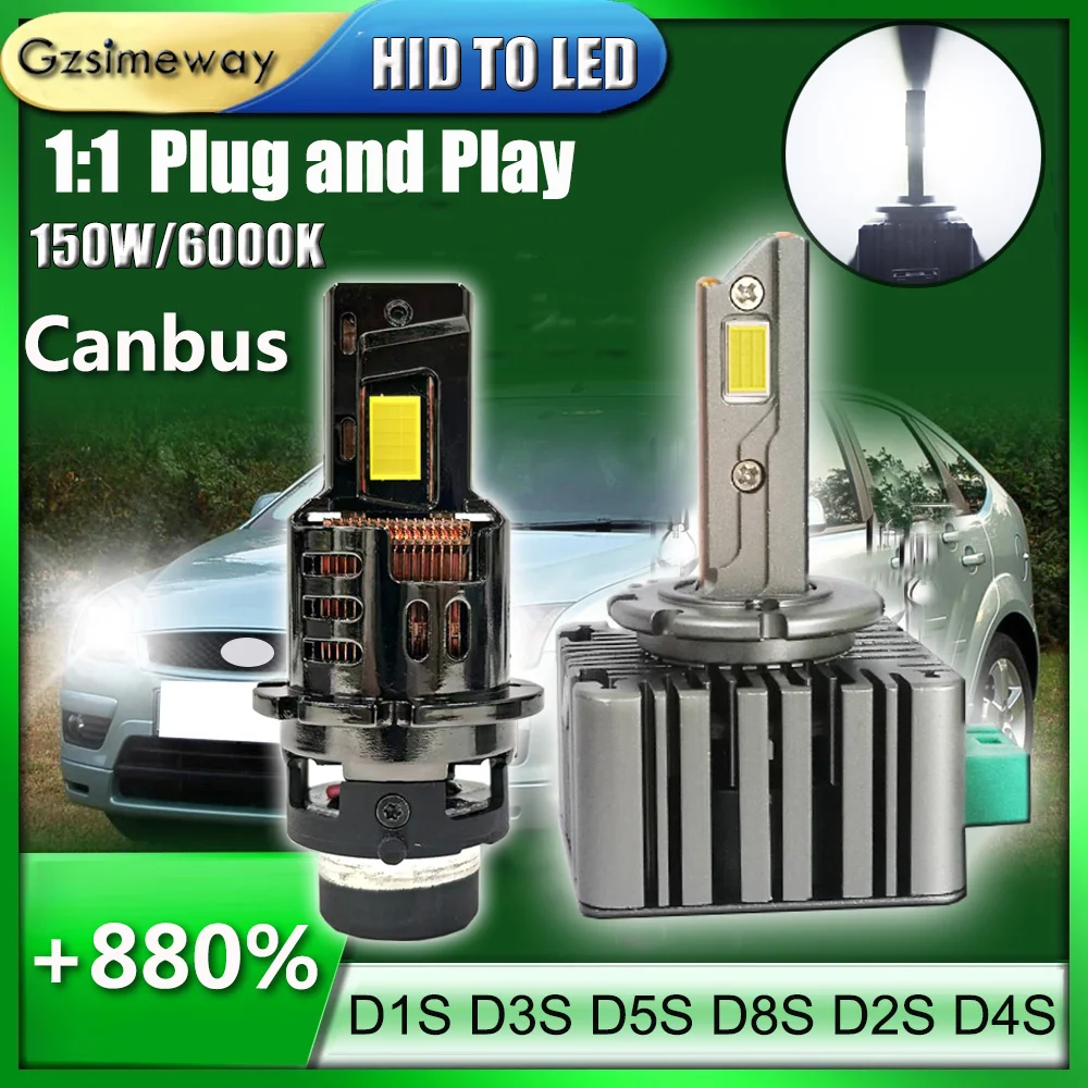 2PCS 90000LM Auto Lamp D1S D3S LED Headlight HID Canbus D2S D2R D4S D5S D8S D1R D3R Turbo LED Car Light 6000K Bulbs Plug&Play