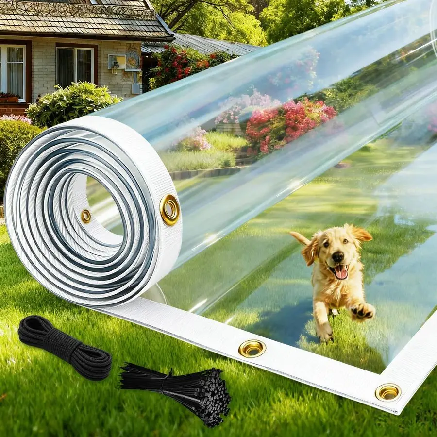 

Clear Tarp Heavy Duty Waterproof Clear Tarp with Grommets, 14Mil PVC Clear Vinyl Tarp Tarpaulin Outdoor Transparent Tarp Cover f