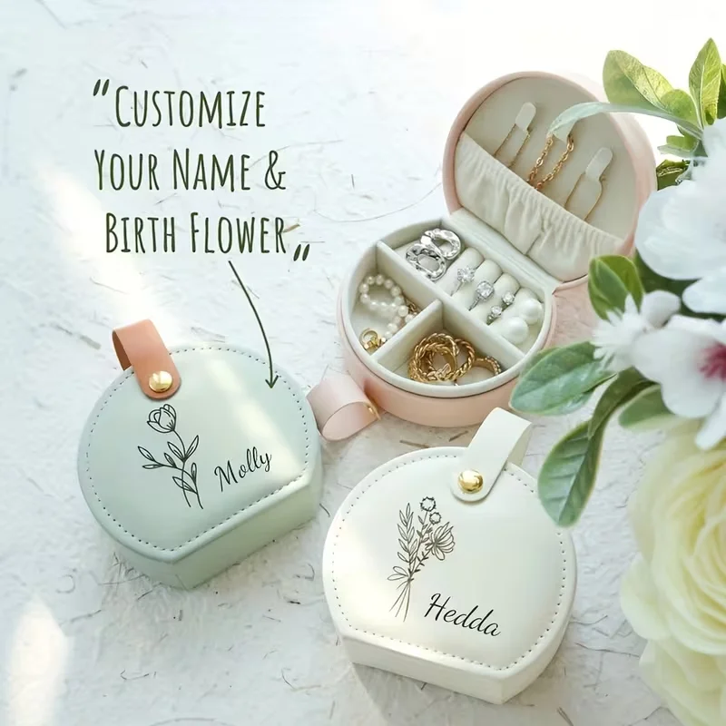 1 Piece Custom Jewelry Box - Personalized Travel Jewelry Case with Custom Name, Logo & Birth Flower - Small Square Earring Organ