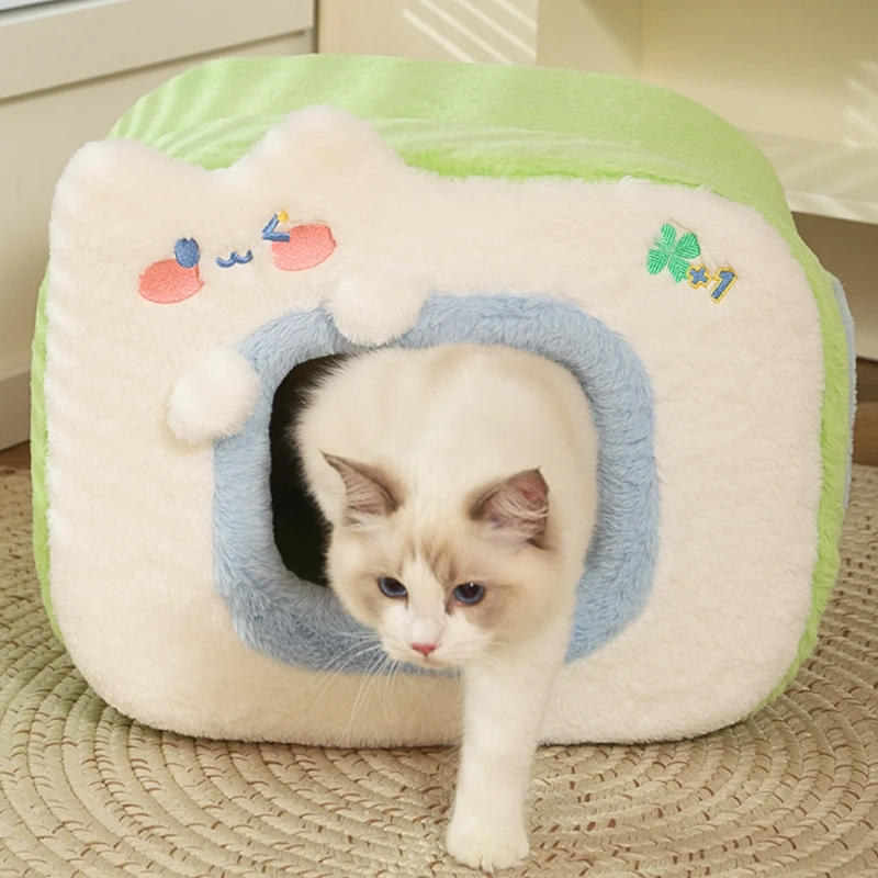 

Cute Cat Bed Warm Pet House Kitten Cave Cushion Comfort Cat House Tent Puppy Nest Small Dog Mat Supplies Bed for Cats