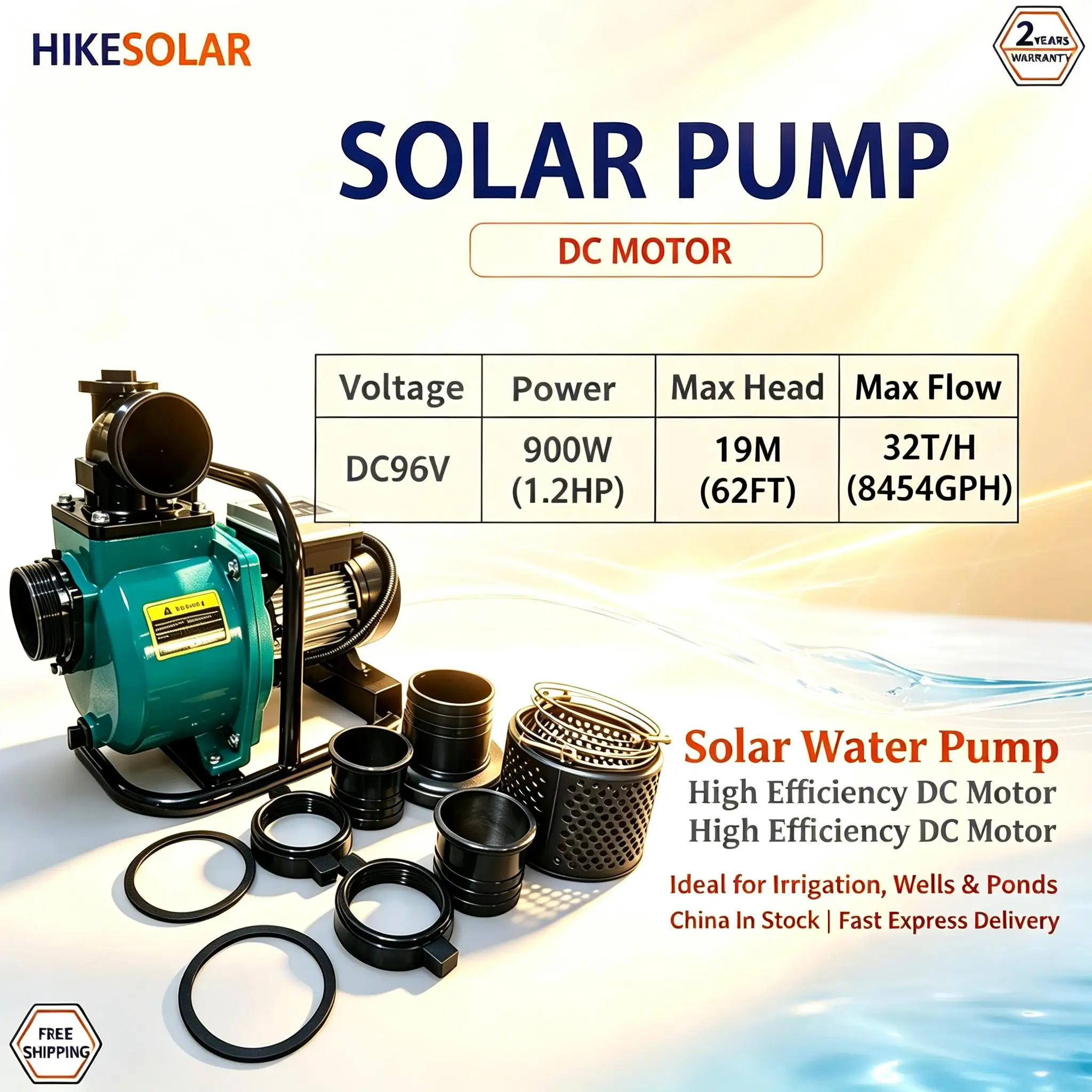 72V DC Brushless 1.2HP 900W Solar Portable Self Priming Water Pump, Solar Powered Booster Pump with MPPT Controller for Farm Irr
