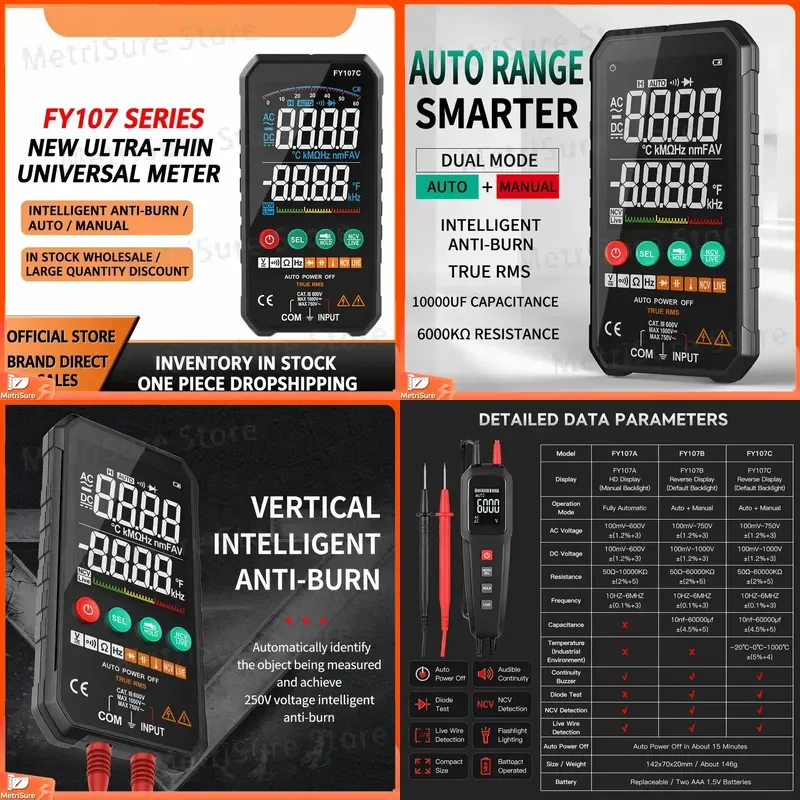 Digital Capacitance Meter Auto Range LCR Tester Multimeter with Capacitance Measurement Resistance Continuity Diode