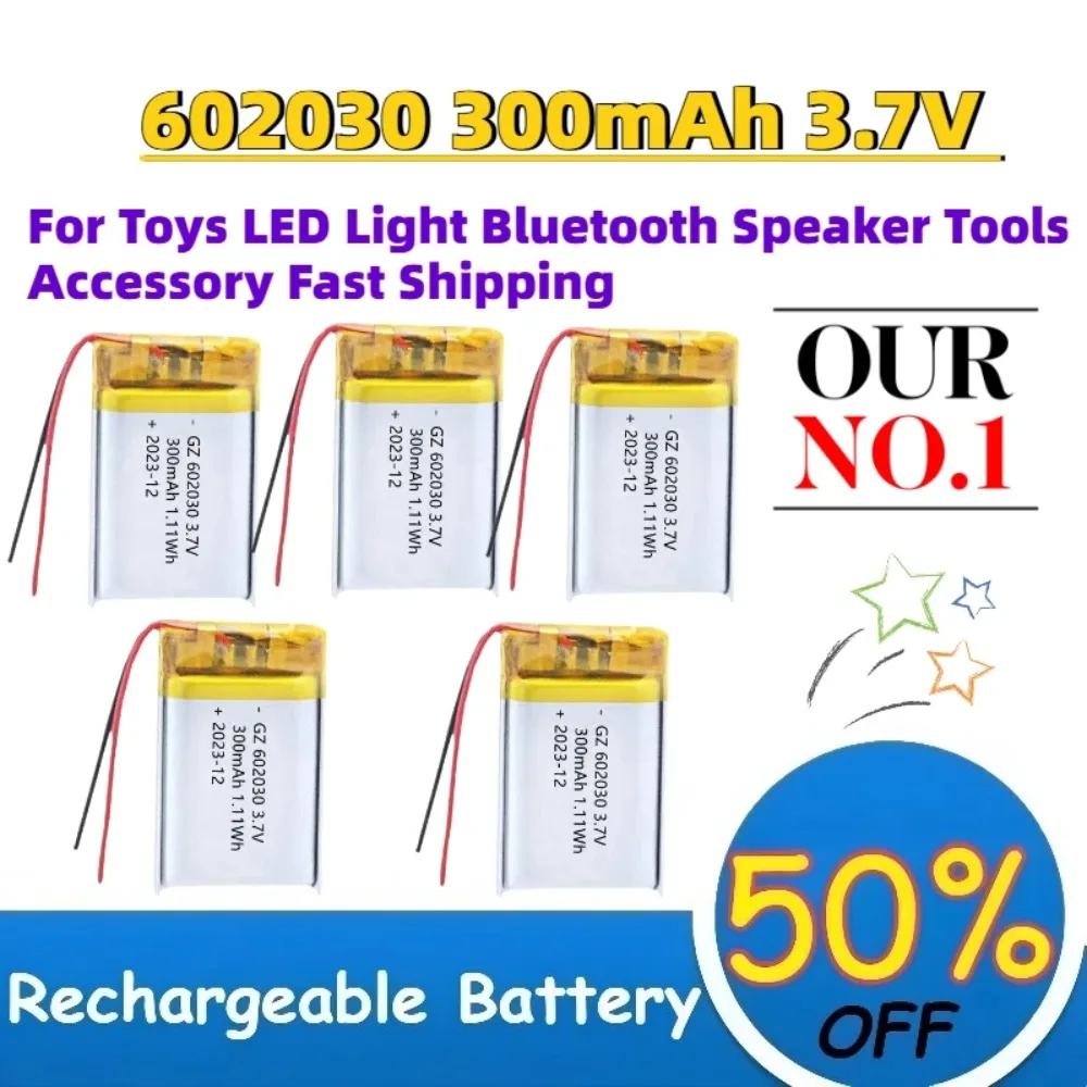 602030 300mAh 3.7V Lithium Polymer Battery For Toys LED Light Bluetooth Speaker Tools Accessory Fast Shipping