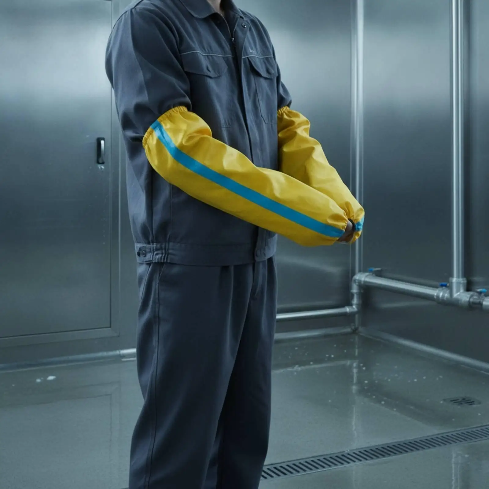 Reusable Yellow PVC Sleeve for Chemical Splash Protection Lab Work Arm Guard with Elastic Cuffs