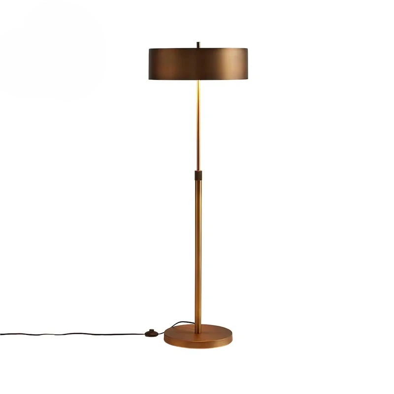 Brass Floor Lamp Modern Industrial Luxury Office Life Metal Drum Shade LED