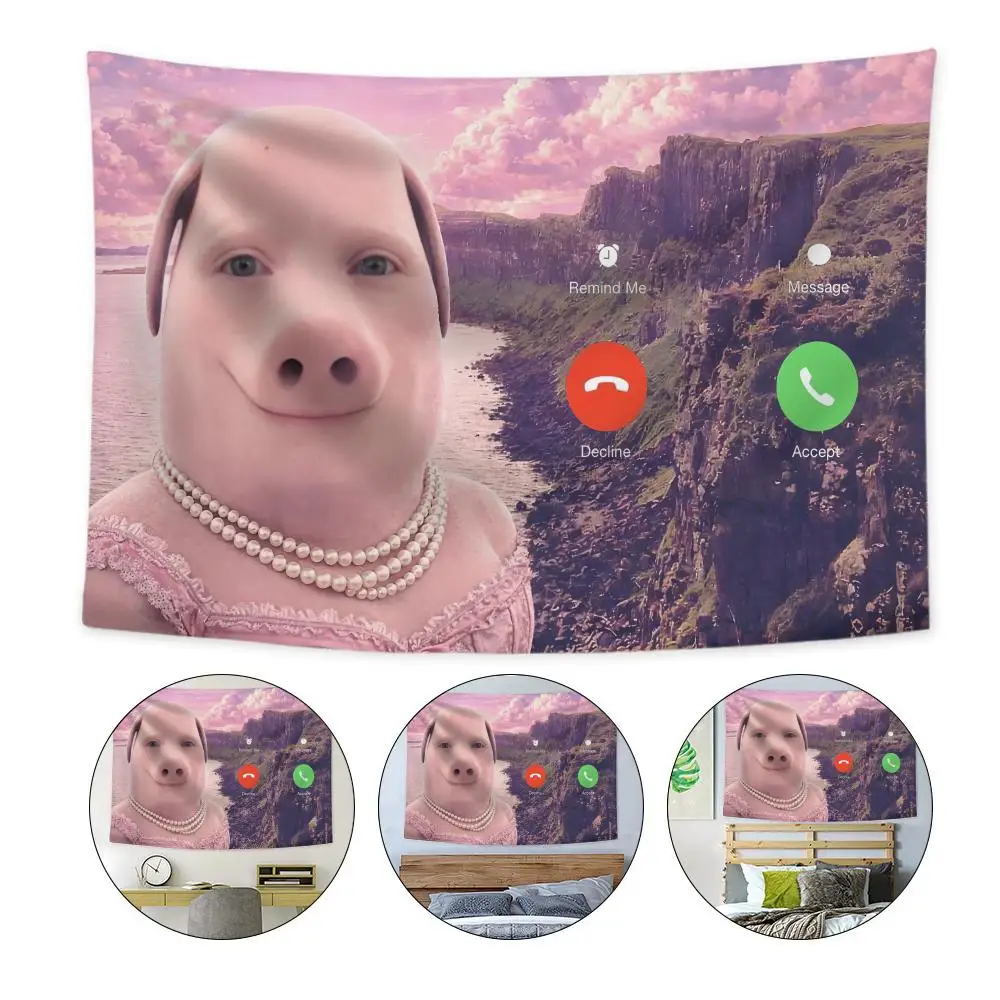 Girl John Pork Calling Funny Tapestry Custom Home Living Room Bedroom Wall Decor Wallpaper Backdrop Cloth With Clips