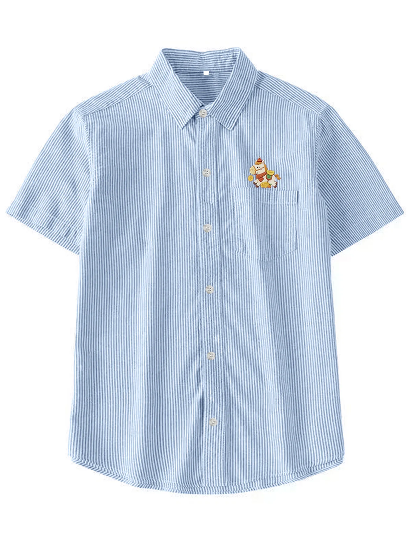 

Summer new trendy men's cartoon pony pattern short-sleeve striped shirt, versatile and fashionable for wearing out