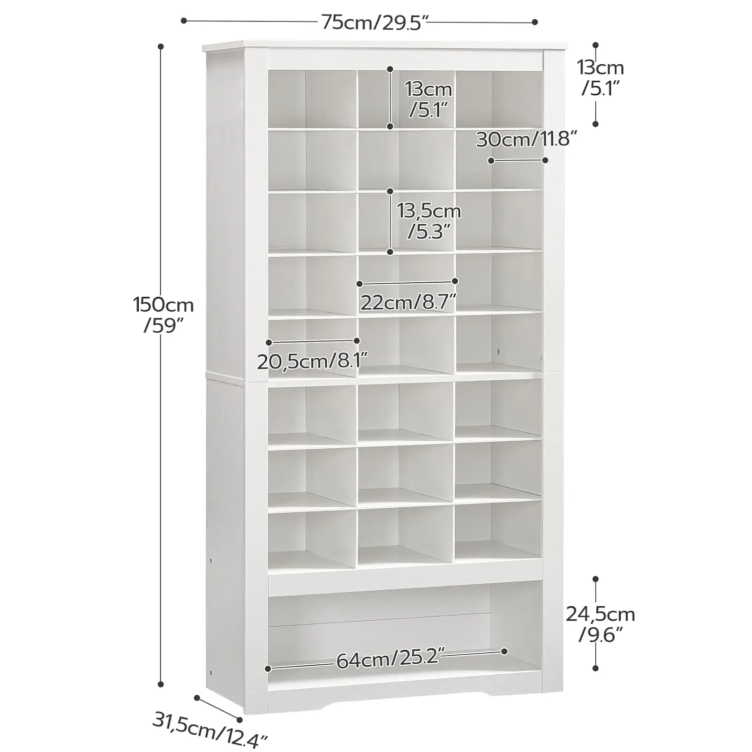 Tall Shoe Cabinet 2-Pack, 9 Tier Wooden Organizer with 24 Cubbies & 3 Hooks, for Entryway Closet Living Room, White, Customized