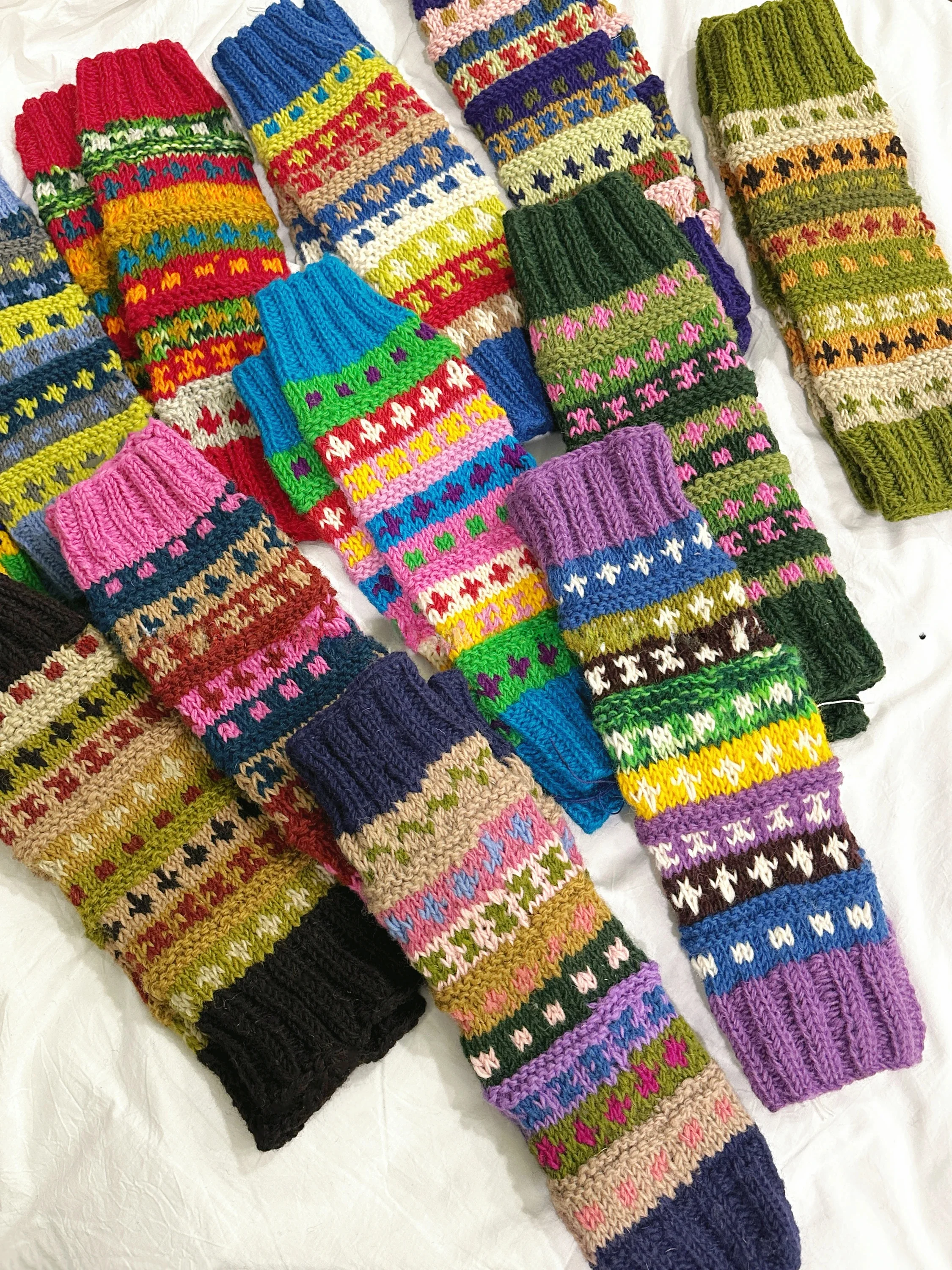 Retro Artistic Pure Wool Knitted Multicolor Sock Covers Warm Cold Proof Autumn Winter Travel Layering Leggings Women's Mid-Ca...