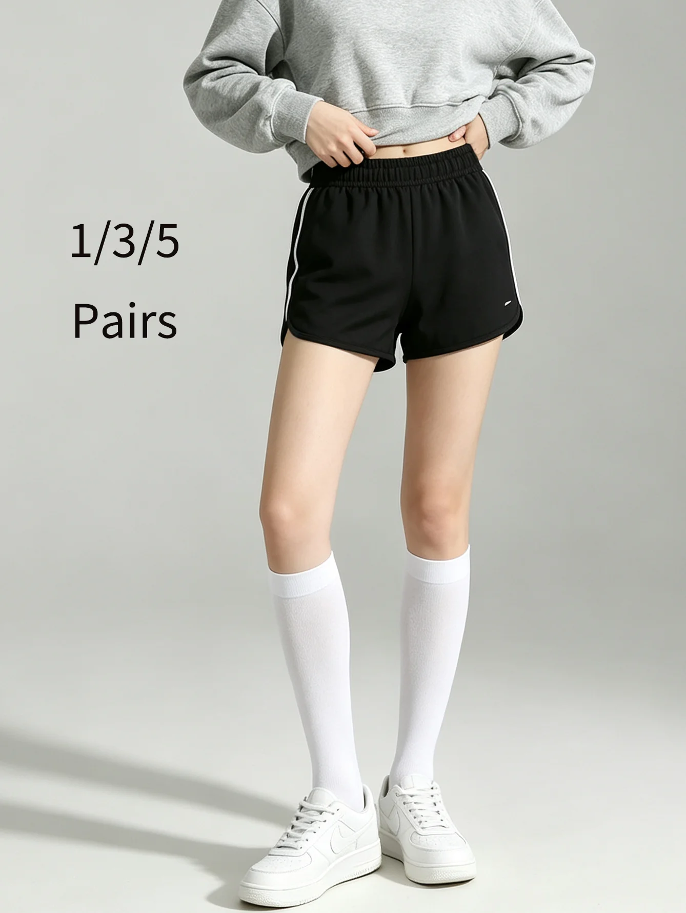 1/3/5Pairs Women White Textured Calf Socks Soft Elastic Preppy Sports Casual Mid‑Calf Socks